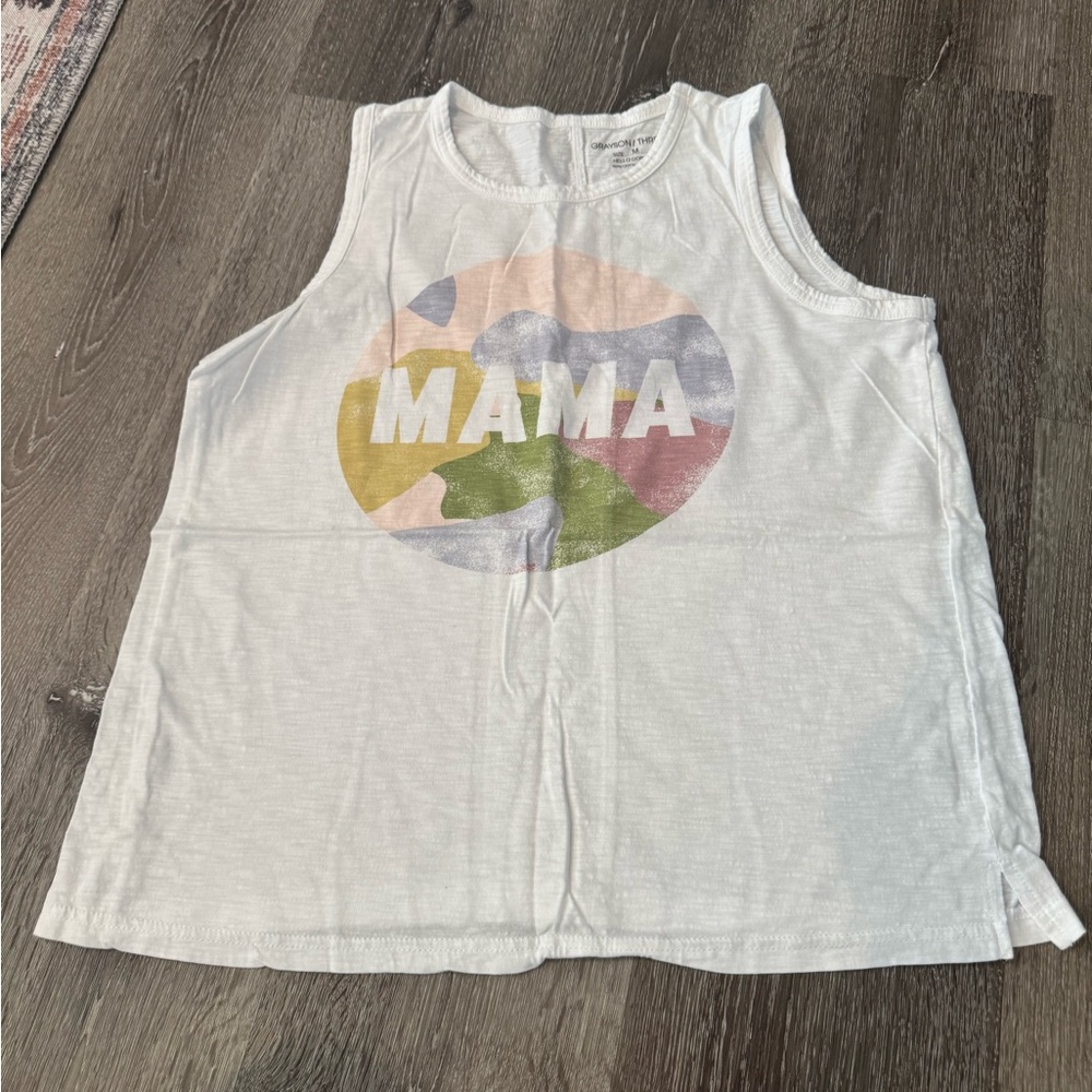 White Tank Top with Colorful 'MAMA' Graphic